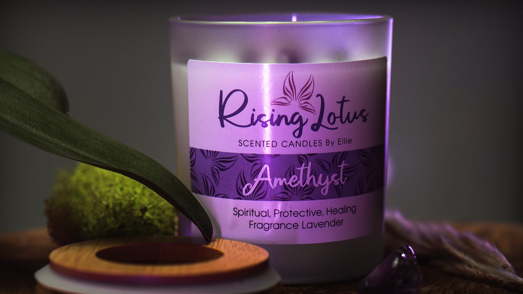 Lavender scented candle with Amethyst candle ideal for Trataka candle gazing meditation
